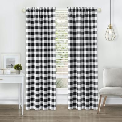 Wide Width Hunter Rod Pocket Window Curtain Panel by Achim Home Décor in Black (Size 42" W 84" L)
