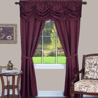 Wide Width Panache 5 Piece Window Curtain Set by Achim Home Décor in Burgundy (Size 55" W 63" L)