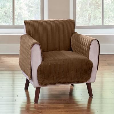 Recliner Reversible Plush Stripe Furniture Protector by BrylaneHome in Chocolate