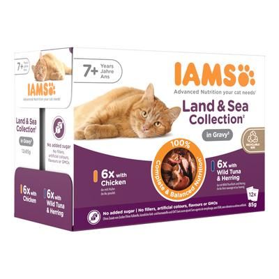 12x85g Mixed Pack 1 Gravy Land & Sea Collection Senior Delights IAMS Wet Cat Food
