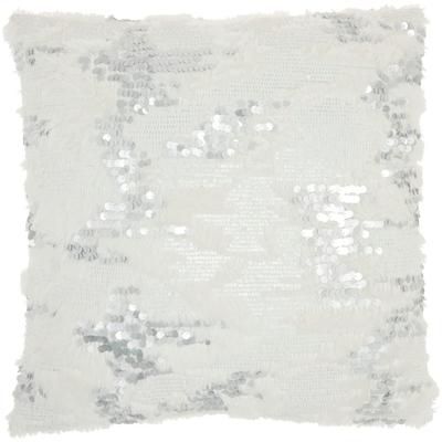 "Mina Victory Sofia Faux Fur Sequins White Throw Pillows 20"X20" - Nourison 798019077624"