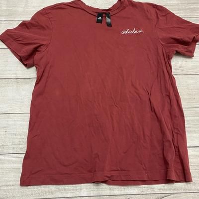 Adidas Tops | Adidas Red Womens Shirt Logo In Cursive Size Small Short Sleeve. | Color: Red | Size: S