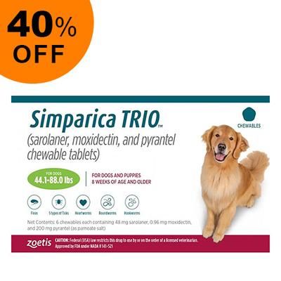 Simparica Trio For Dogs 44.1-88 Lbs (Green) 6 Doses - Get 40% Off Today