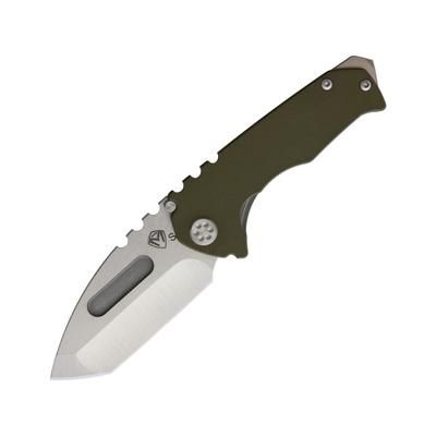 Medford Praetorian Genesis Framelock Folding Knife 3.5" tumbled finish S35VN stainless tanto blade OD green G10 handle with tumbled titanium back han