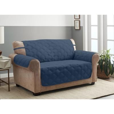 Hampton Diamond Secure Fit Loveseat Furniture Cover by P/Kaufmann Home in Blue