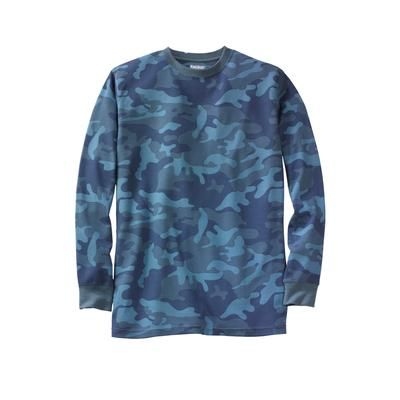 Men's Big & Tall Waffle-knit Thermal Crewneck Tee by KingSize in Blue Camo (Size 3XL) Long Underwear Top