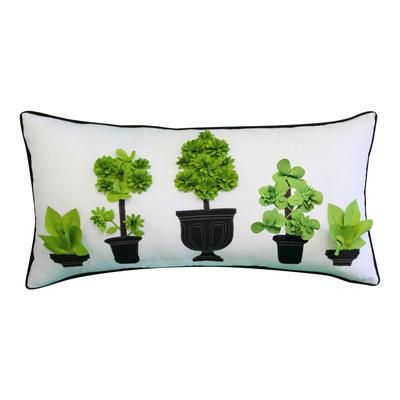 Edie @ Home Indoor/Outdoor Dimensional Potted Topiary With Embroidery Decorative Throw Pillow 13X25, by Edie@Home in Multi