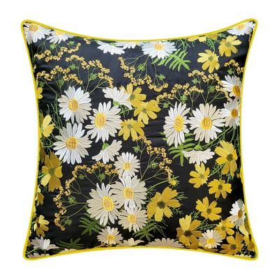 Edie @ Home Indoor/Outdoor Floral Print With Allover Embroidery Decorative Throw Pillow 20X20, Black by Edie@Home in Black Multi