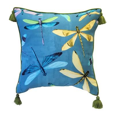 Edie @ Home Indoor/Outdoor Multi-Colored Dragonflies Decorative Throw Pillow 18X18, Capri Multi by Edie@Home in Capri Multi