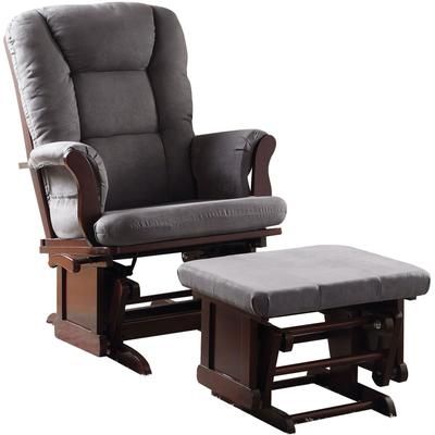 2Pc Glider Chair & Ottoman by Acme in Gray Cherry