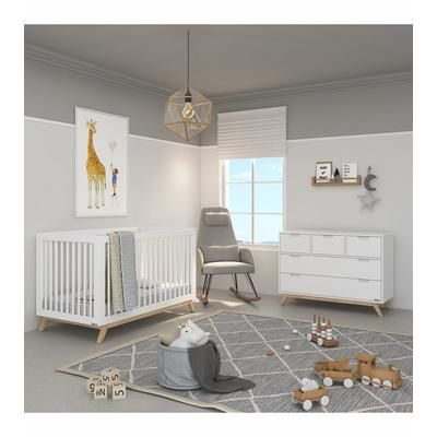 dadada Soho 3-in-1 Convertible Crib + 5-Drawer Dresser Bundle - White / Natural