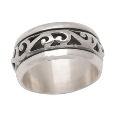 Spinning Waves,'Sterling Silver Meditation Ring with Sinuous Details'