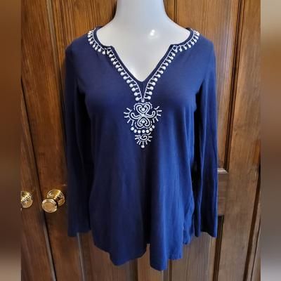 Lilly Pulitzer Tops | Lilly Pulitzer Sz S Navy And White Long Sleeve Top P2p 17 L 22 | Color: Blue/White | Size: S