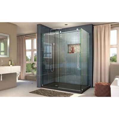 Dreamline DreamLine Enigma-Z 34 1/2 inch D x 60 3/8 inch W x 76 inch H Frameless Sliding Shower Enclosure in Polished Stainless Steel SHEN-6234600-08