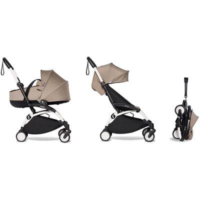 Babyzen YOYO2 Ultra Compact Complete 6+ Stroller with Bassinet Bundle - White/Taupe