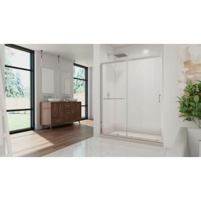 Dreamline DreamLine Infinity-Z 36 inch D x 60 inch W x 74 3/4 inch H Semi-Frameless Sliding Clear Shower Door in Chrome with Left Drain Biscuit Shower Base Kit DL-6973L-22-01