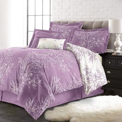 Reversible Foliage Comforter Set by BrylaneHome in Lilac (Size TWIN)