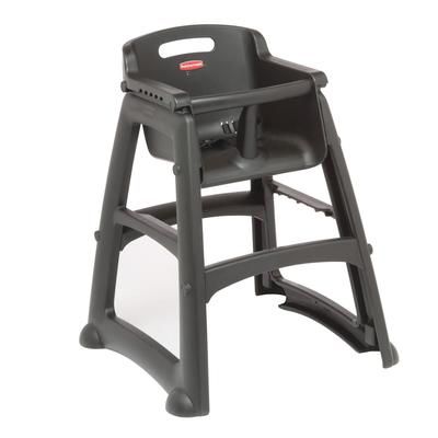 Rubbermaid FG781408BLA 29 3/4" Stackable Plastic High Chair w/ Waist Strap, Black