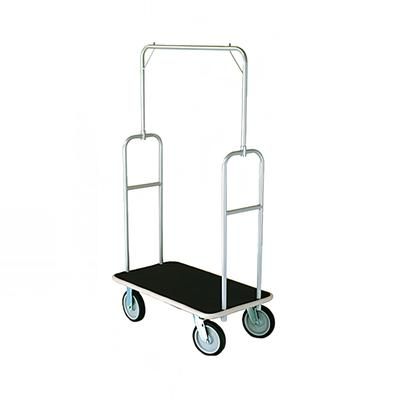 Forbes Industries 2431-BK-GY Upright Hotel Luggage Cart w/ Black Carpet & Silver Frame, Silver Powder Epoxy, Gray Bumper