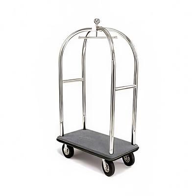 Forbes Industries 2521-SS Birdcage Luggage Cart w/ 2 Push Bars & Carpeted Deck - 43"L x 24"W x 78"H, Brushed Steel, Chrome