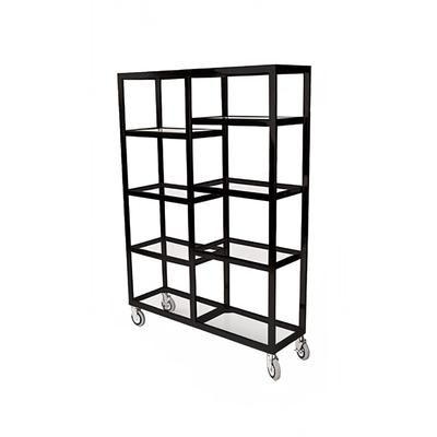 Forbes Industries 6570-36-PAINTED Classic Mobile Display Tower w/ (6) Glass Shelves & Steel Frame - 48"L x 14"W x 36"H, Black