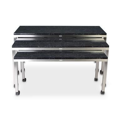 Forbes Industries 7408 3 Piece Claremont Nesting Tables Set - Acacia Wood Top w/ Brushed Stainless Steel Frame