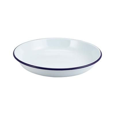 Steelite GW45624 9 1/2" Round GW Enamel Rice/Pasta Plate - Enamelware, White/Blue Rim
