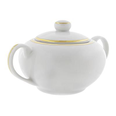 10 Strawberry Street GL0018 8 oz Gold Line Sugar Bowl w/ Lid - Porcelain, White/Gold