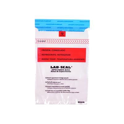 LK Packaging LABA610B Lab Seal Specimen Bags w/ Removable Biohazard Symbol - 10" x 6", Polyethylene, Clear