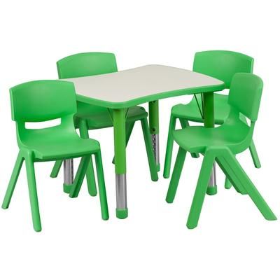 Flash Furniture YU-YCY-098-0034-RECT-TBL-GREEN-GG Preschool Activity Table & 4 Chair Set - 26 5/8"L x 21 7/8"W, Plastic Top, Green/Gray