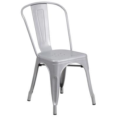 Flash Furniture CH-31230-SIL-GG Stacking Side Chair w/ Vertical Slat Back - Steel, Silver, Galvanized Steel, Silver Finish