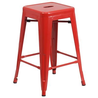 Flash Furniture CH-31320-24-RED-GG Counter Height Backless Commercial Bar Stool w/ Metal Seat, Red