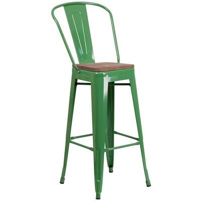 Flash Furniture CH-31320-30GB-GN-WD-GG Commercial Bar Stool w/ Curved Back & Wood Seat, Green