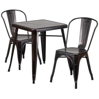 Flash Furniture CH-31330-2-30-BQ-GG 23 3/4" Square Table & 2 Chair Set - Steel, Black & Antique Gold