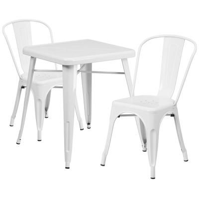 Flash Furniture CH-31330-2-30-WH-GG 23 3/4" Square Table & 2 Chair Set - Steel, White