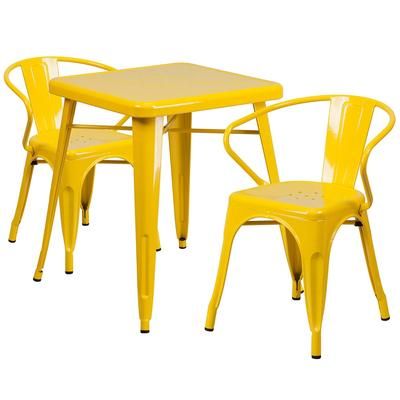 Flash Furniture CH-31330-2-70-YL-GG 23 3/4" Square Table & 2 Arm Chair Set - Steel, Yellow