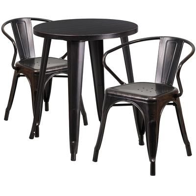 Flash Furniture CH-51080TH-2-18ARM-BQ-GG 24" Round Table & 2 Arm Chair Set - Metal, Black & Antique Gold