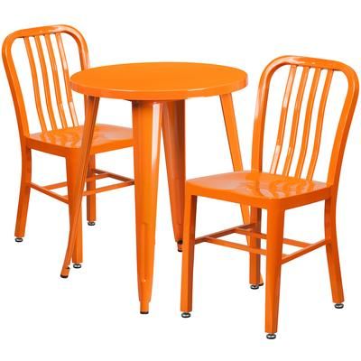 Flash Furniture CH-51080TH-2-18VRT-OR-GG 24" Round Table & 2 Chair Set - Metal, Orange