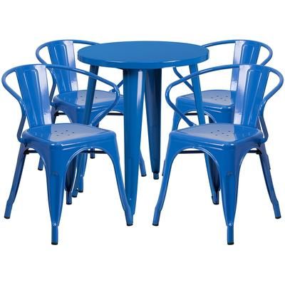 Flash Furniture CH-51080TH-4-18ARM-BL-GG 24" Round Table & 4 Arm Chair Set - Metal, Blue