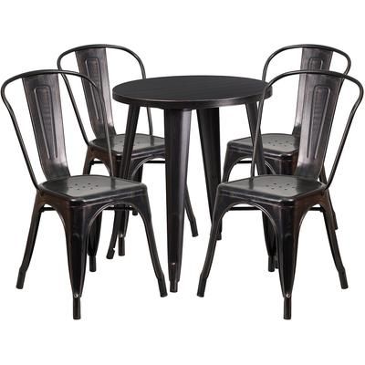 Flash Furniture CH-51080TH-4-18CAFE-BQ-GG 24" Round Table & 4 CafÃ© Chair Set - Metal, Black & Antique Gold