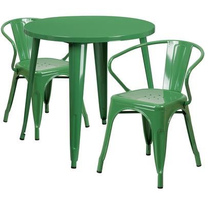 Flash Furniture CH-51090TH-2-18ARM-GN-GG 30" Round Table & 2 Arm Chair Set - Metal, Green