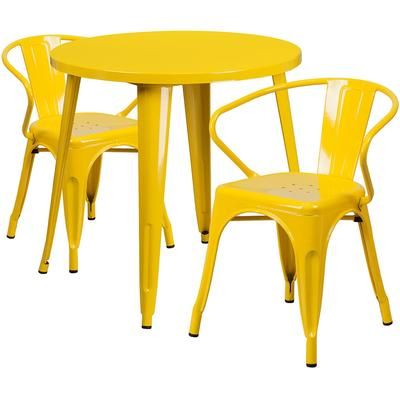 Flash Furniture CH-51090TH-2-18ARM-YL-GG 30" Round Table & 2 Arm Chair Set - Metal, Yellow