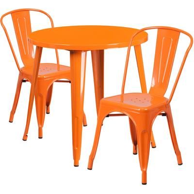 Flash Furniture CH-51090TH-2-18CAFE-OR-GG 30" Round Table & 2 CafÃ© Chair Set - Metal, Orange