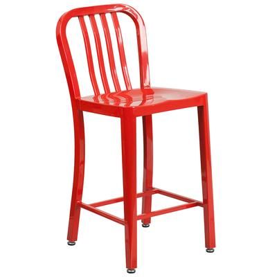 Flash Furniture CH-61200-24-RED-GG Counter Height Commercial Bar Stool w/ Vertical Slat Back & Metal Seat, Red