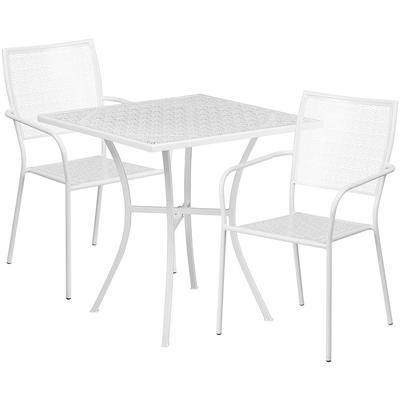 Flash Furniture CO-28SQ-02CHR2-WH-GG 28" Square Patio Table & 2 Square Back Arm Chair Set - Steel, White