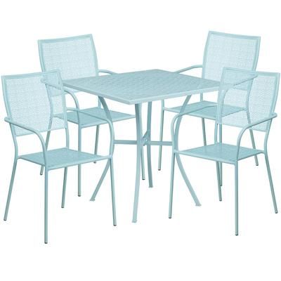 Flash Furniture CO-28SQ-02CHR4-SKY-GG 28" Square Patio Table & 4 Square Back Arm Chair Set - Steel, Sky Blue