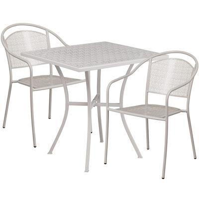 Flash Furniture CO-28SQ-03CHR2-SIL-GG 28" Square Patio Table & 2 Round Back Arm Chair Set - Steel, Light Gray