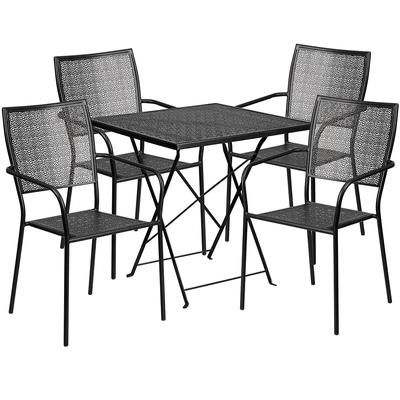 Flash Furniture CO-28SQF-02CHR4-BK-GG 28" Square Folding Patio Table & 4 Square Back Arm Chair Set - Steel, Black