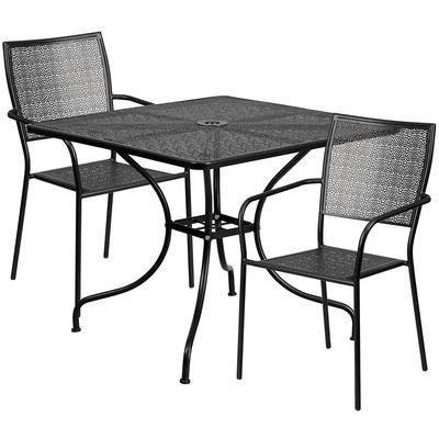 Flash Furniture CO-35SQ-02CHR2-BK-GG 35 1/4" Square Patio Table & 2 Square Back Arm Chair Set - Steel, Black