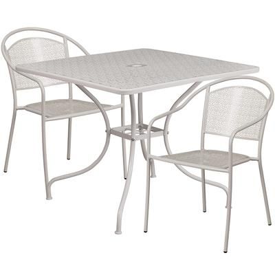 Flash Furniture CO-35SQ-03CHR2-SIL-GG 35 1/4" Square Patio Table & 2 Round Back Arm Chair Set - Steel, Light Gray